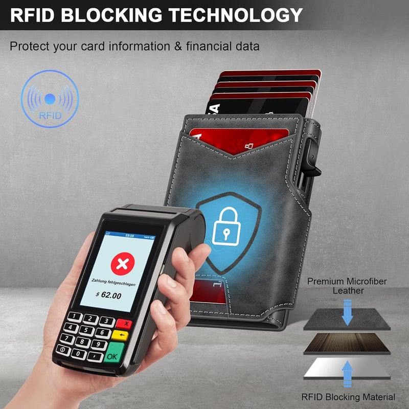 SEMORID محفظة للرجال مع حامل بطاقات رفيع قابل للفتح 9-13 بطاقة، محفظة ذكية مينيماست RFID مع حافظة بطاقات ائتمان مع نافذة هوية وفتحة نقدية قابلة للتمدد، علبة بطاقات معدنية مدمجة من الألمنيوم - Image 3